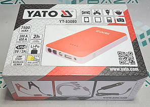 Пускова батарея Li-Pol 7.5 А*год YATO 200/400 А; живлення через USB: 5В, 2А, фото 1