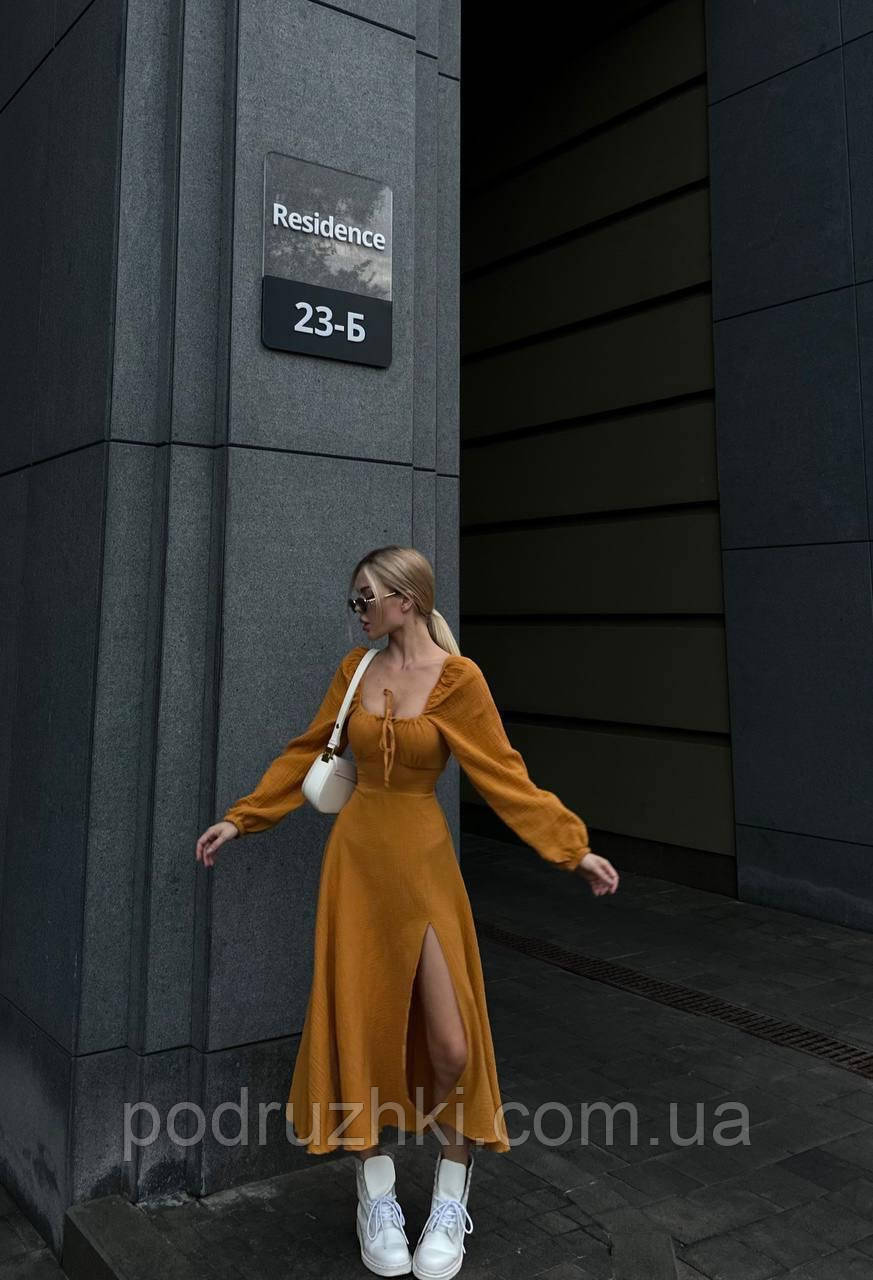 Стильна муслінова сукня з шнурівкою по спині Тканина муслін Розмір 42-44, 46-48, фото 1