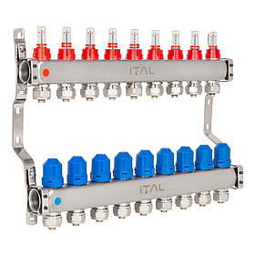 Колекторний блок із витратомірами ITAL HC1-09 x 3/4"Ek, нержавіюча сталь