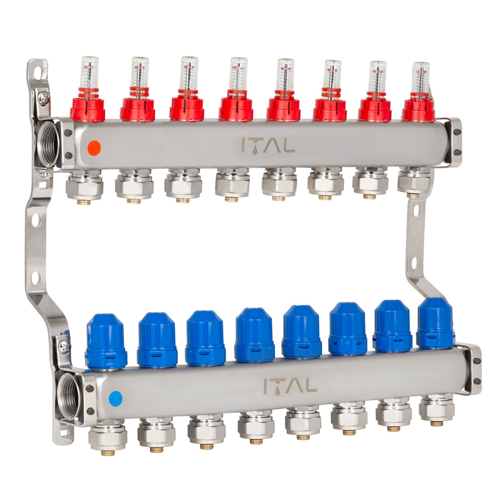 Колекторний блок із витратомірами ITAL HC1-08 x 3/4"Ek, нержавіюча сталь