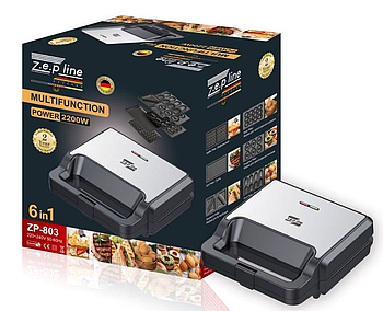 Сендвічниця 6 в 1 Zepline ZP-803 мультигриль 2200 Вт мультимейкер вафельниця зі знімними формами