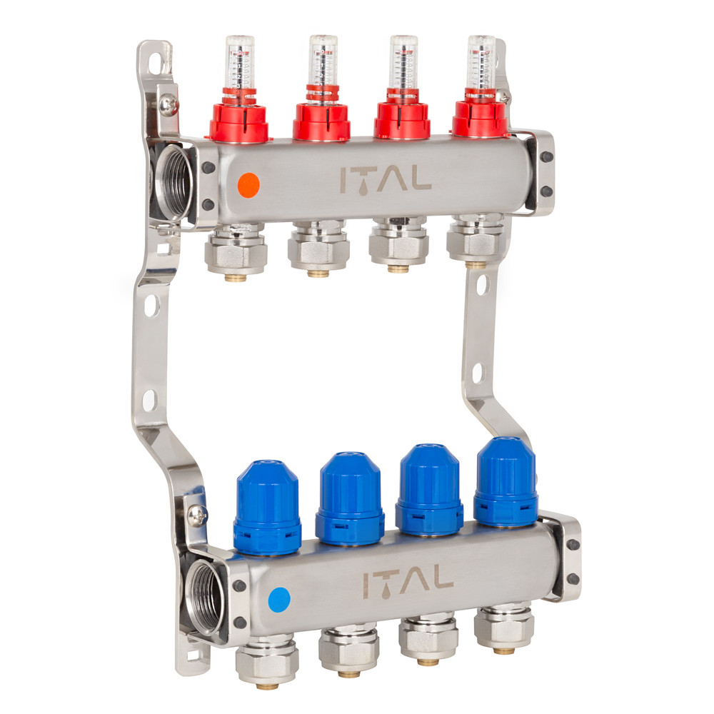 Колекторний блок із витратомірами ITAL HC1-04 x 3/4"Ek, нержавіюча сталь