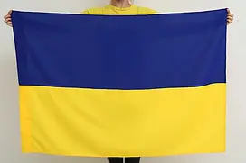 Прапор України синьо жовтий зі щільної тканини габардин 140х90 з кишенею під флагшток та древко
