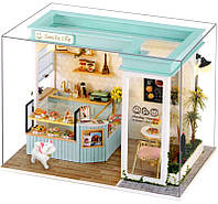 Кукольный домик кофейня с мебелью DIY ( подсветка от батареек, мебель и инструменты, в коробке ) С 64581