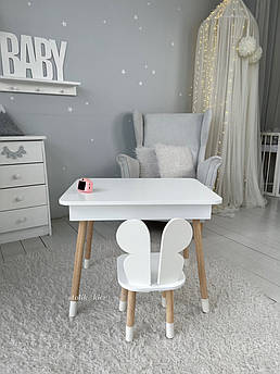 Дитячий столик і стільчик білий. Столик із шухлядою для олівців і розмальовок