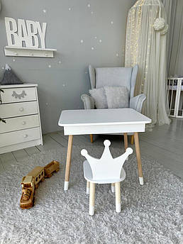 Дитячий столик і стільчик білий. Столик із шухлядою для олівців і розмальовок