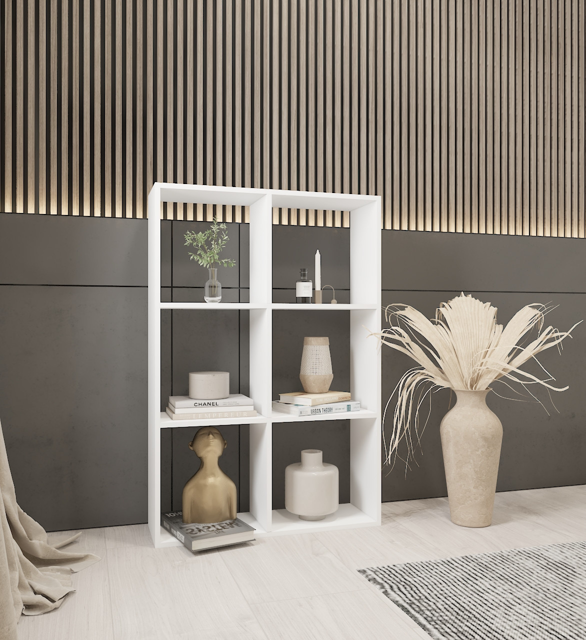 Стелаж книжковий відкритий офісний на 6 осередків із ДСП Підлогові полиці для книг та квітів в інтер'єрі кімнати 720 мм, фото 1