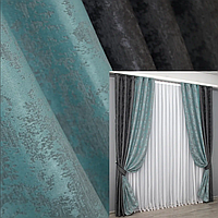 Комплект комбинированные шторы жаккард Мрамор (1,7м*2,7м, 2шт). Цвет бирюзовый с графитовым