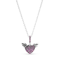 Серебряное ожерелье Пандора Pandora Сердце с паве и крыльями ангела
