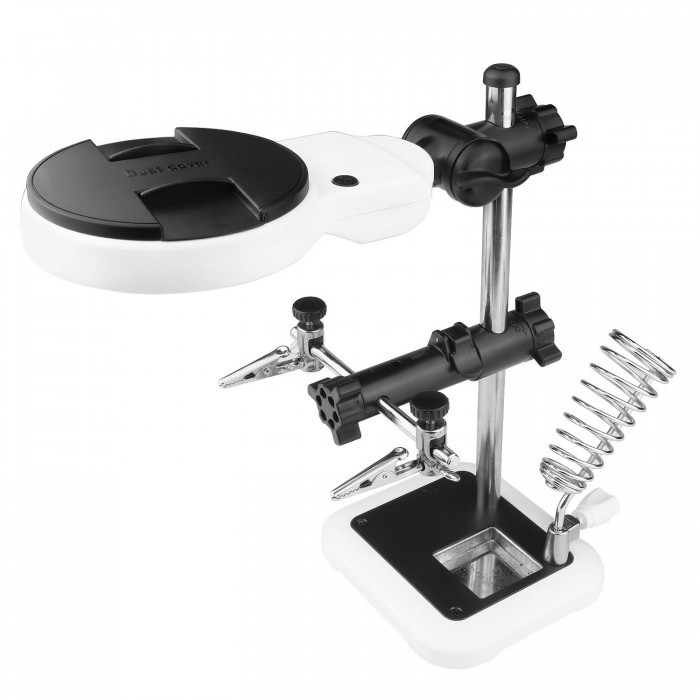 Третя рука тримач із лупою та підсвіткою Magnifier MG16129-AC з підставкою для паяльника