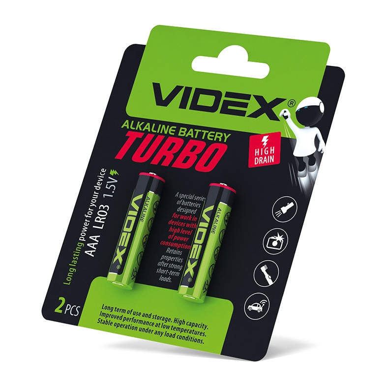 Батарейки лужні AAA Videx LR03 TURBO //2шт/уп