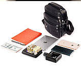 Чоловіча сумка через плече Натуральня шкіра Барсетка Чоловіча шкіряна сумка для документів планшет Чорна, фото 6