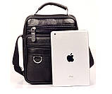 Чоловіча сумка через плече Натуральня шкіра Барсетка Чоловіча шкіряна сумка для документів планшет Чорна, фото 2