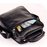 Чоловіча сумка через плече Натуральня шкіра Барсетка Чоловіча шкіряна сумка для документів планшет Чорна, фото 7