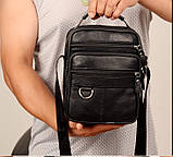Чоловіча сумка через плече Натуральня шкіра Барсетка Чоловіча шкіряна сумка для документів планшет Чорна, фото 3