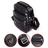 Чоловіча сумка через плече Натуральня шкіра Барсетка Чоловіча шкіряна сумка для документів планшет Чорна, фото 9