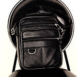 Чоловіча сумка через плече Натуральня шкіра Барсетка Чоловіча шкіряна сумка для документів планшет Чорна, фото 10