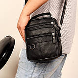 Чоловіча сумка через плече Натуральня шкіра Барсетка Чоловіча шкіряна сумка для документів планшет Чорна, фото 8