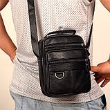 Чоловіча сумка через плече Натуральня шкіра Барсетка Чоловіча шкіряна сумка для документів планшет Чорна, фото 4