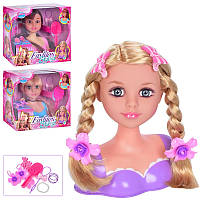 Лялька-манекен для зачісок 2813C-F-E, голова для зачісок, 18 см, гребінець, шпильки, гумки для волосся