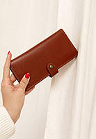 Кожаное женское портмоне, кошелек светло коричневый