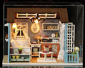 Ляльковий будиночок двоповерховий з меблями DIY (підсвітка від батарейок, меблі та інструменти, у коробці) C 64584