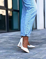 Туфли женские на каблуке из эко кожи белые 37 размер