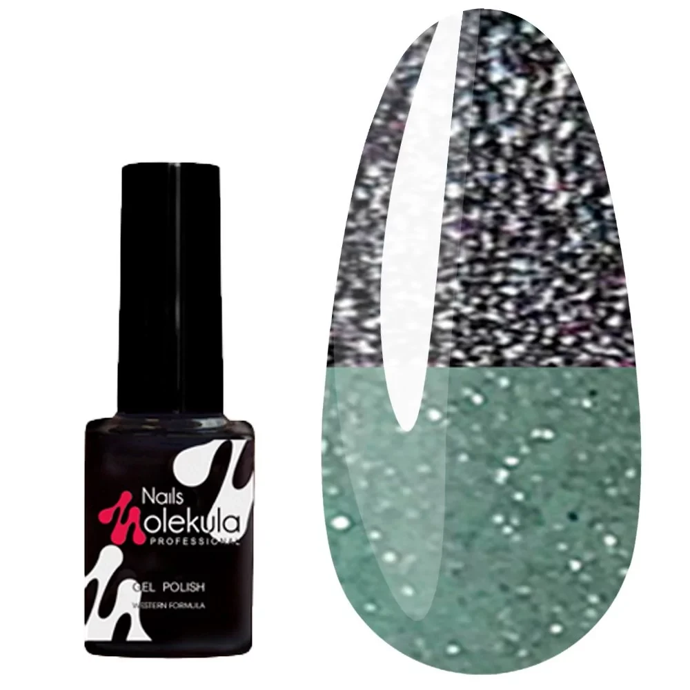Гель-лак MOLEKULA Flash THERMO №FT02 світловідбивний, термо чорно-бірюзовий 6 мл, фото 1