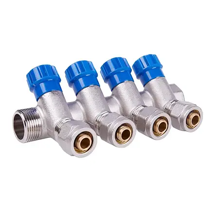 Колектор-гребінка NTM 4 виходу 3/4*16 з вентильний кранами та фітингом під металопластик., фото 1