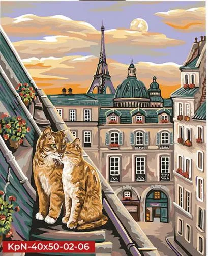 Картина по номерах 50х40см Коти на даху Креативна творчість Painting by numbers KpNe-02-06