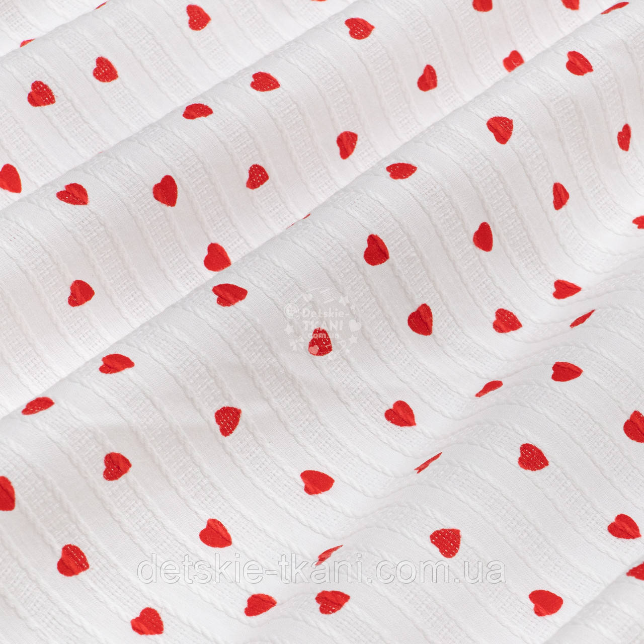 Батист мережка "Червоні сердечка" на білому тлі, ширина 145 см