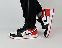 Кроссовки мужские черные с красным Nike Air Jordan 1 Retro Low Black Red. Обувь весна лето Найк Аир Джордан 1