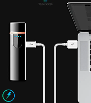 Запальничка USB в подарунковій коробочці Lighter HL-101 Сенсорна кнопка запалювання чорна, фото 5