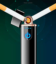 Запальничка USB в подарунковій коробочці Lighter HL-101 Сенсорна кнопка запалювання чорна, фото 6