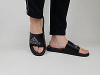Мужские тапочки летние черные Adidas с рефлективным лого. Шлепанцы на лето Адидас. Пляжные тапочки мужские