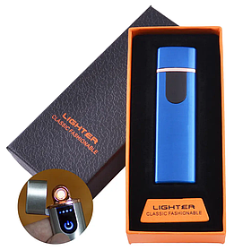 Запальничка USB в подарунковій коробочці Lighter HL-101 Сенсорна кнопка запалювання синя