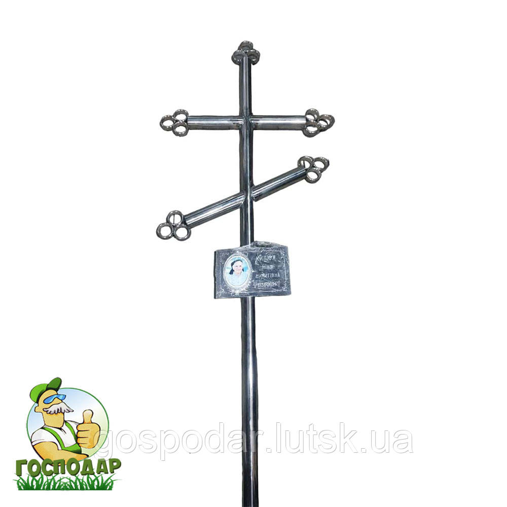 Хрест для пам'ятника з нержавіючої сталі № 4 (висота — 210 см, ширина — 65 см), фото 1