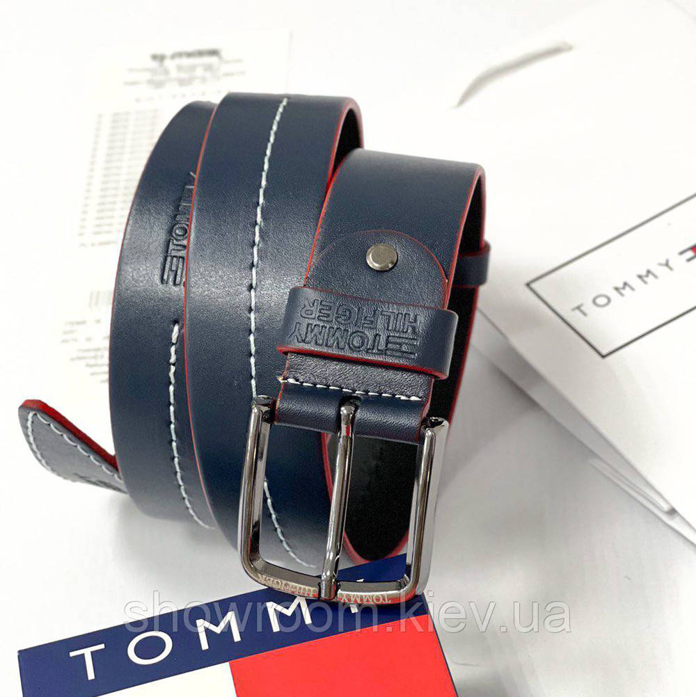 Чоловічий шкіряний брендовий ремінь (022) синій, фото 1