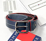 Чоловічий шкіряний брендовий ремінь (022) синій, фото 4