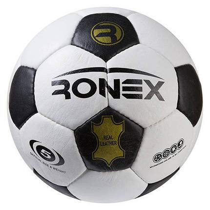 М'яч футбольний Ronex MK матеріал шкіра мікрофібра, чорно-білий, фото 1