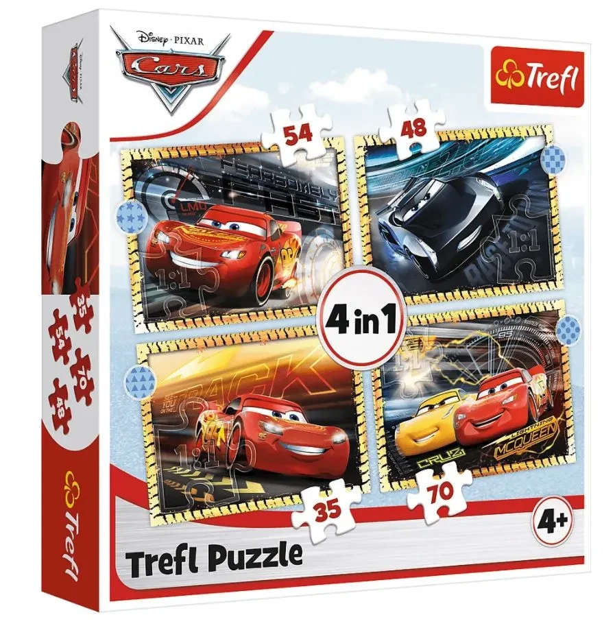 Пазли Trefl 4 у 1 – Тачки-3. На старт, увага, руш! / Disney Cars-3. 35,48,54,70 елементів (34608)