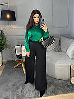 Женские деловые,классические брюки палаццо на резинке,с высокой посадкой,размеры(42-52) Черный, 50/52