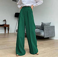 Женские деловые,классические брюки палаццо на резинке,с высокой посадкой,размеры(42-52) Зеленый, 42/44