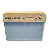 Шпатель зубчастий японський 17 см Notched Spreader, заокруглений зуб 8 мм, дерев'яна ручка, сталь (291)