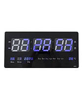 Настенные электронные LED часы с датой, будильником и температурой Digital Clock 4622 Черные с синим