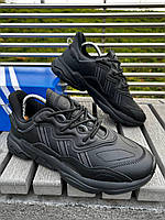 Мужские кожаные кроссовки Adidas Ozweego Black, мужские молодежные кроссовки, мужская обувь Адидас