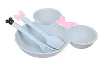 Набор Детской посуды Микки ( голубой с бантиком) / Эко посуда