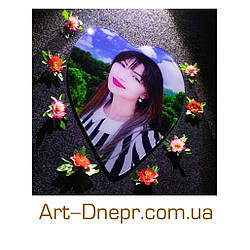 Триплексний портрет на склі у формі серця 400х500х12 мм