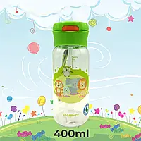 Бутылка для воды CASNO 400 мл KXN-1195 Зеленая (Малюки-зверюшки) с соломинкой