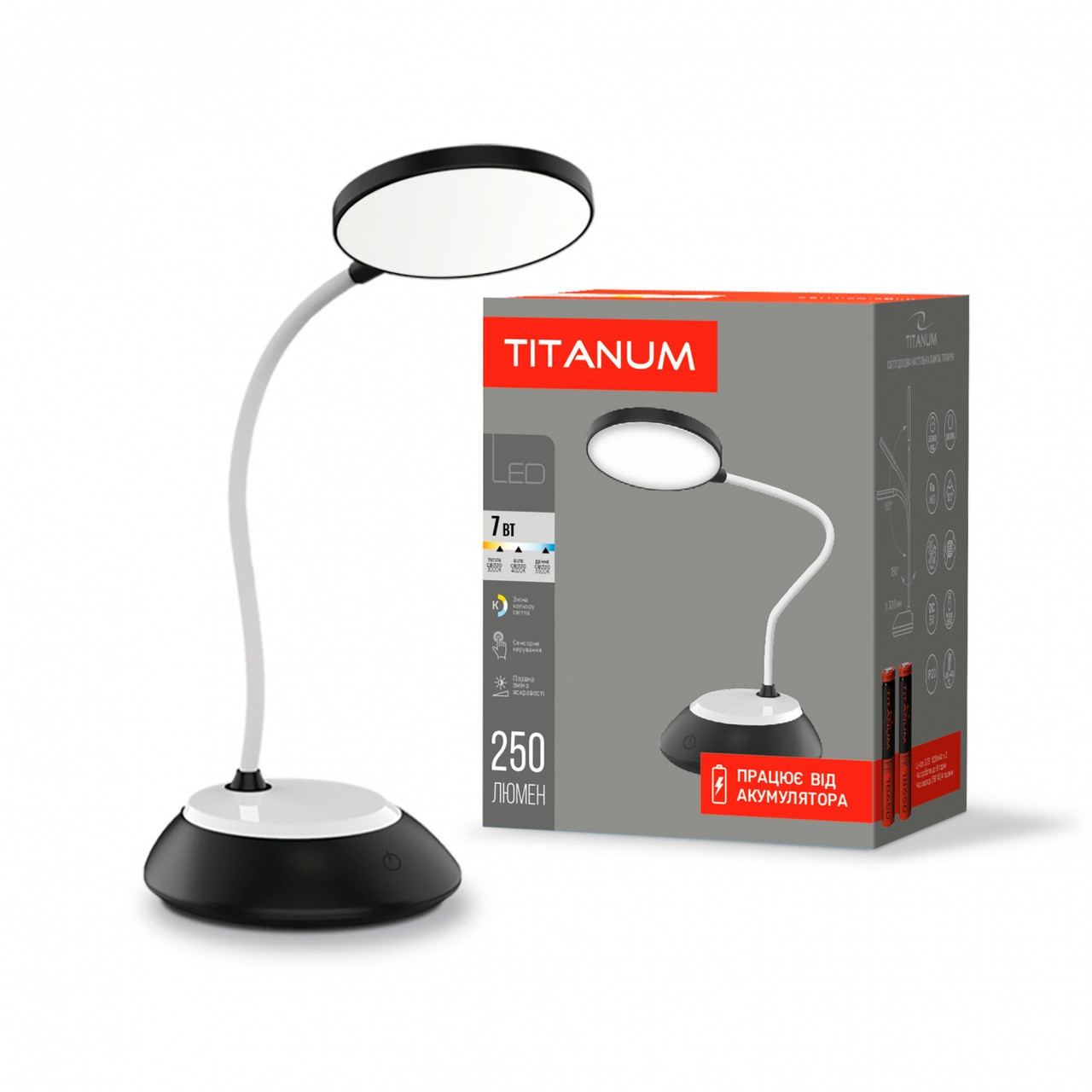 Лампа LED настільна чорна 7W 3000-6500K USB TITANIUM TLTF-022B